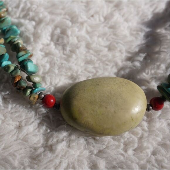 Vintage 00s Turquoise Coral Sterling Silver Necklace - Picture 2 of 4